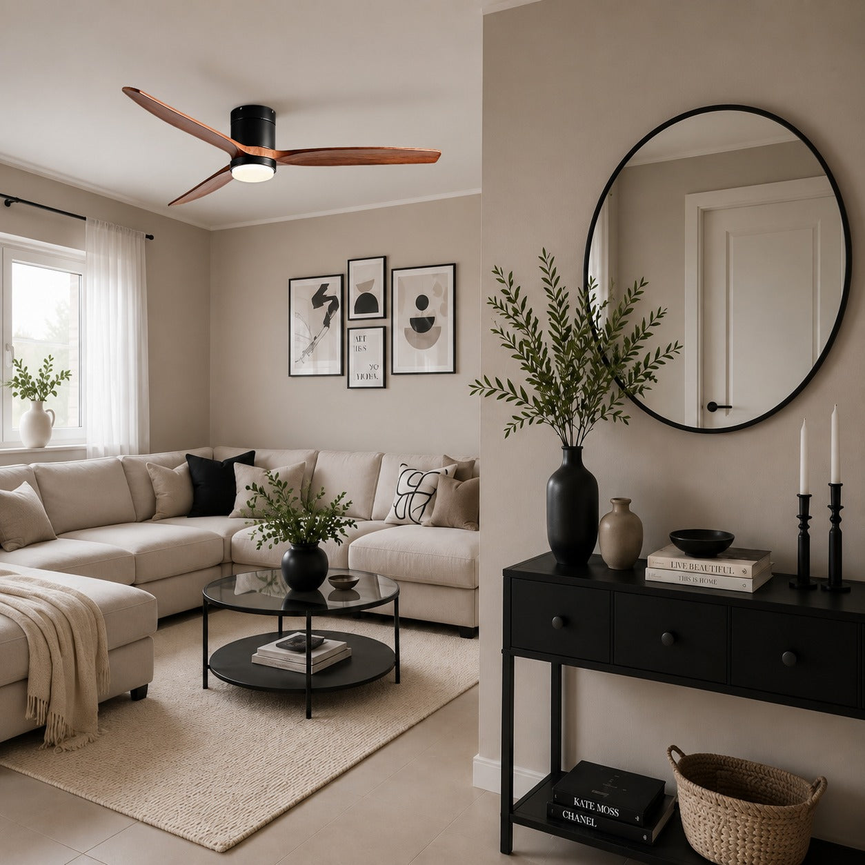 Modern Ceiling Fan with Lights Remote Control Wood Blades 6-Speed DC Motor Energy Efficient LED
