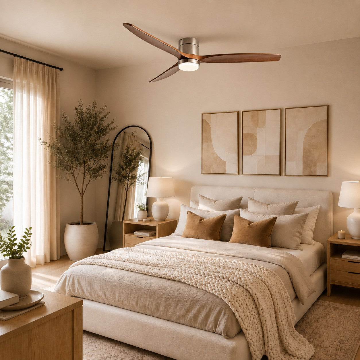 Modern Ceiling Fan with Lights Remote Control Wood Blades 6-Speed DC Motor Energy Efficient LED