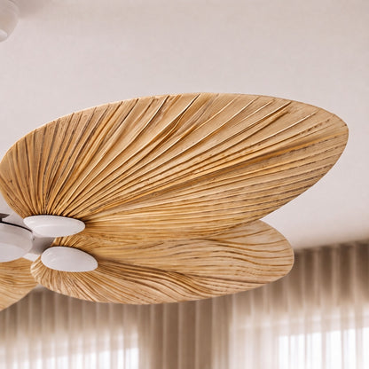 Modern Ceiling Fan with Palm Leaf Blades Iron Frame Remote Control Quiet Motor Reversible Airflow