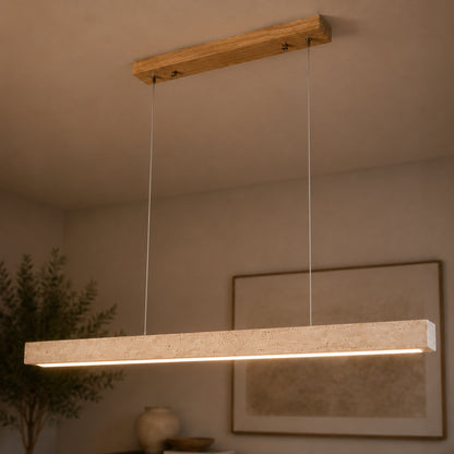 Modern Pendant Lamp Adjustable Height LED Lighting Travertine Shade for Kitchen Island