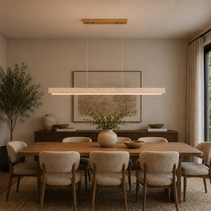 Modern Pendant Lamp Adjustable Height LED Lighting Travertine Shade for Kitchen Island