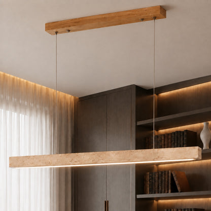 Modern Pendant Lamp Adjustable Height LED Lighting Travertine Shade for Kitchen Island