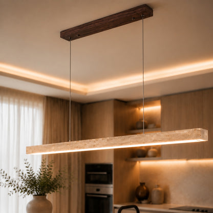 Modern Pendant Lamp Adjustable Height LED Lighting Travertine Shade for Kitchen Island