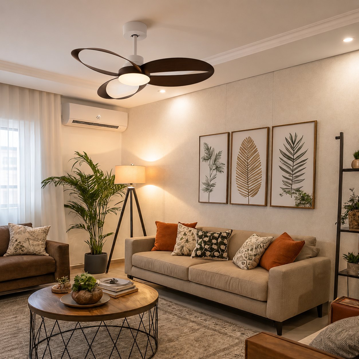 Modern Minimalist Flush Mount Ceiling Fan with LED Light and 6-Speed DC Motor