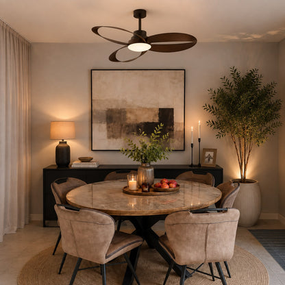 Modern Minimalist Flush Mount Ceiling Fan with LED Light and 6-Speed DC Motor