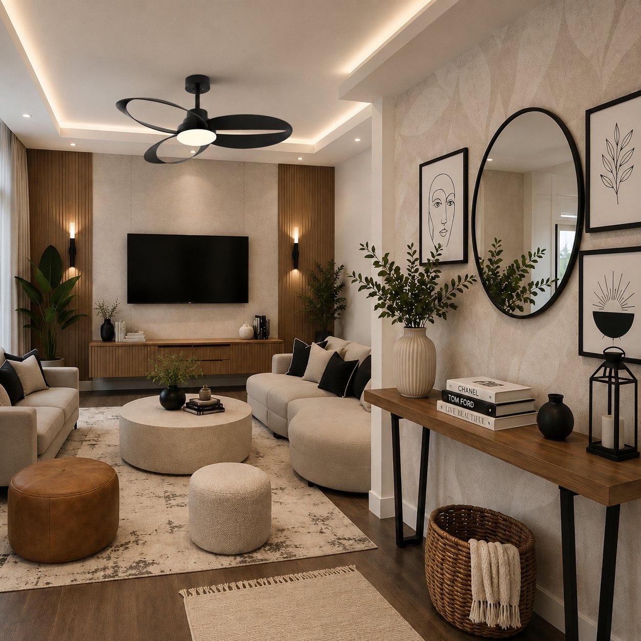 Modern Minimalist Flush Mount Ceiling Fan with LED Light and 6-Speed DC Motor