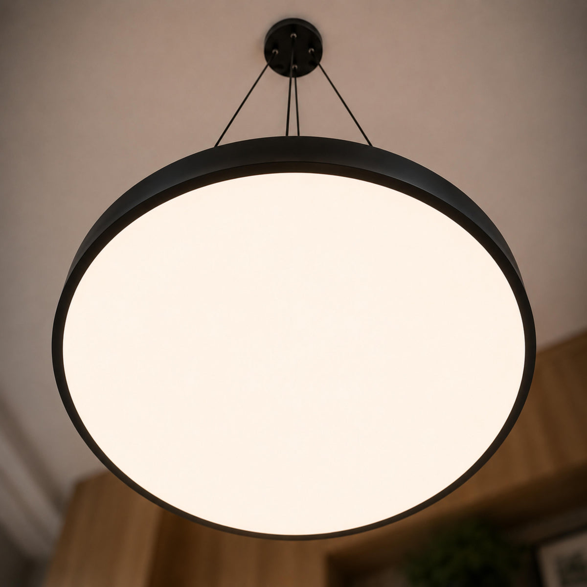 Modern Round Pendant Light Adjustable Hanging Metal Acrylic LED Dimmable Ceiling Light Fixture