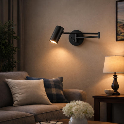 Industrial Wall Light Adjustable Swing Arm Metal Brass Matte Black LED Compatible Sconce