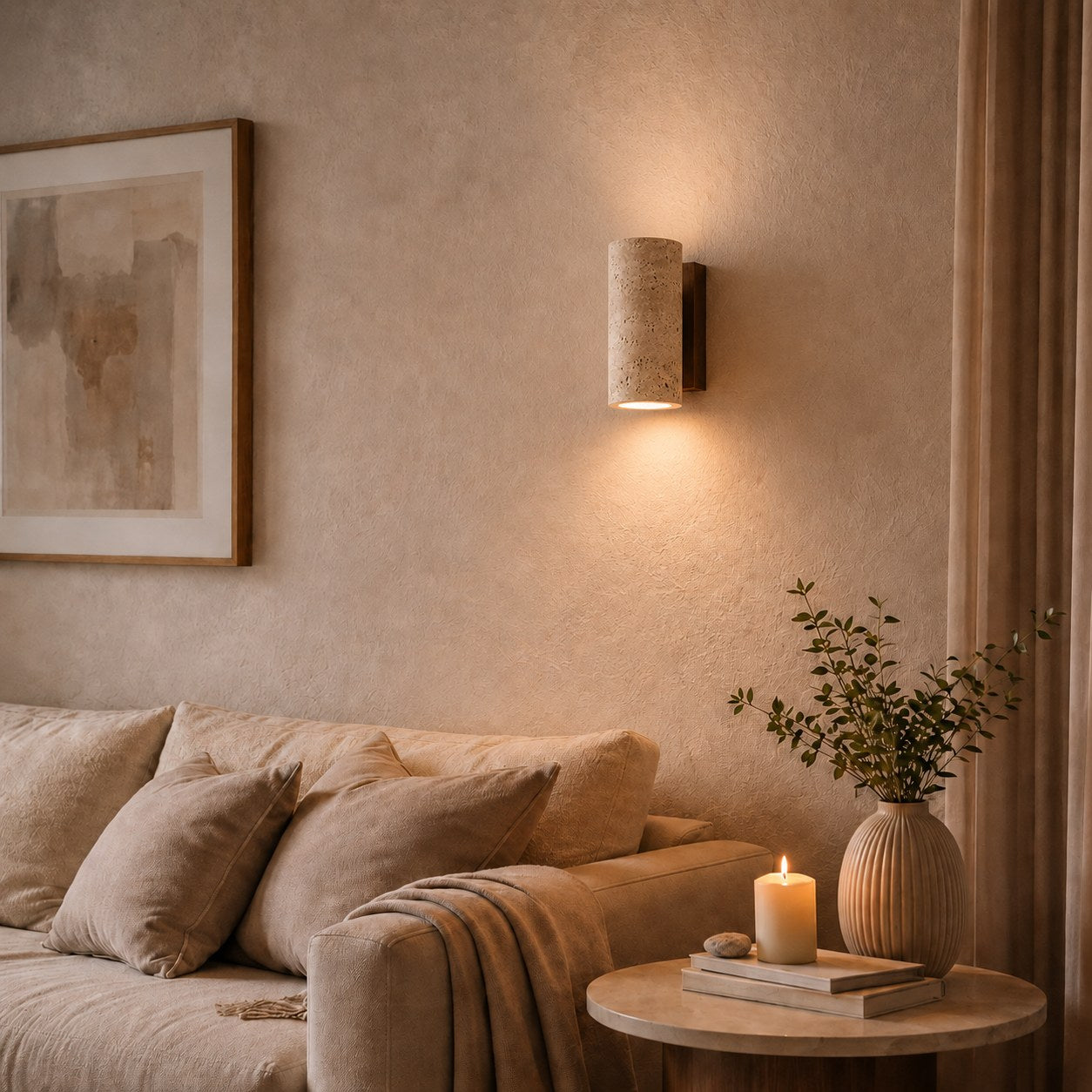 Minimalist Wall Light Up Down Sconce Travertine Stone LED 3000K Warm White Hardwired