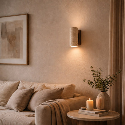 Minimalist Wall Light Up Down Sconce Travertine Stone LED 3000K Warm White Hardwired
