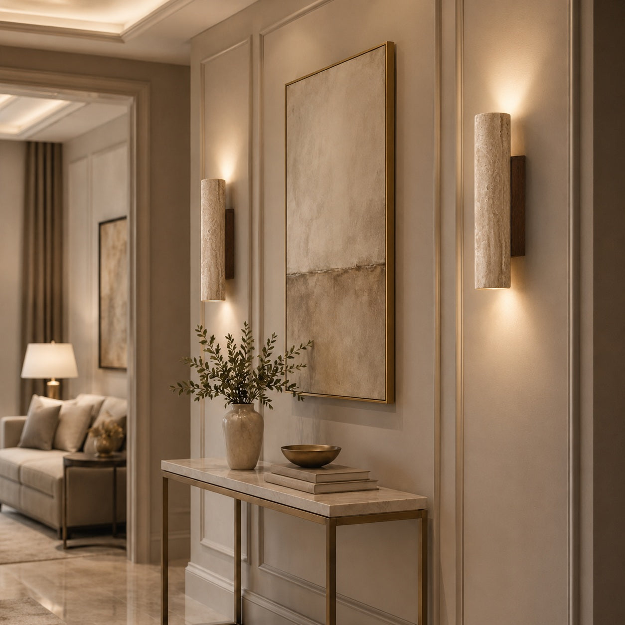 Minimalist Wall Light Up Down Sconce Travertine Stone LED 3000K Warm White Hardwired