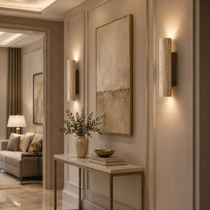 Minimalist Wall Light Up Down Sconce Travertine Stone LED 3000K Warm White Hardwired