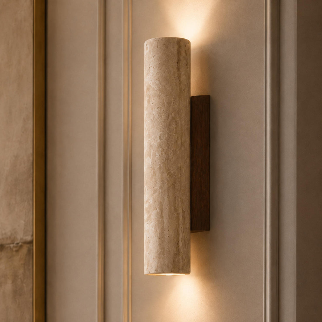 Minimalist Wall Light Up Down Sconce Travertine Stone LED 3000K Warm White Hardwired