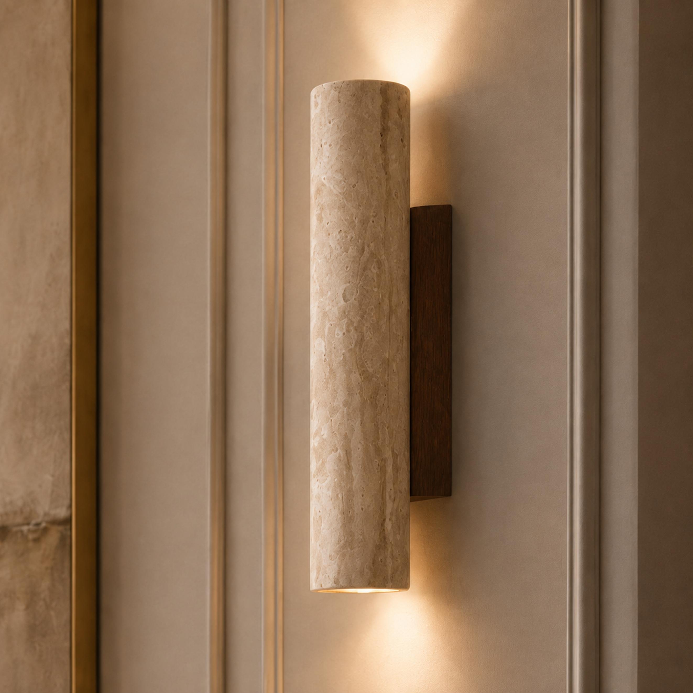 Minimalist Wall Light Up Down Sconce Travertine Stone LED 3000K Warm White Hardwired