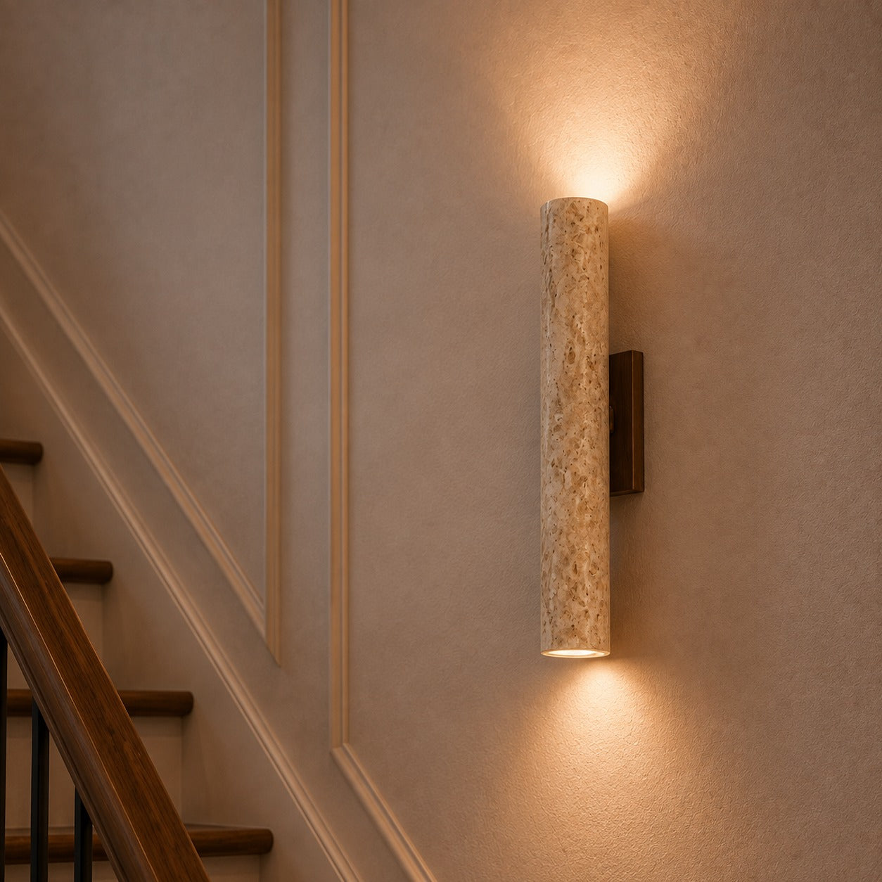 Minimalist Wall Light Up Down Sconce Travertine Stone LED 3000K Warm White Hardwired