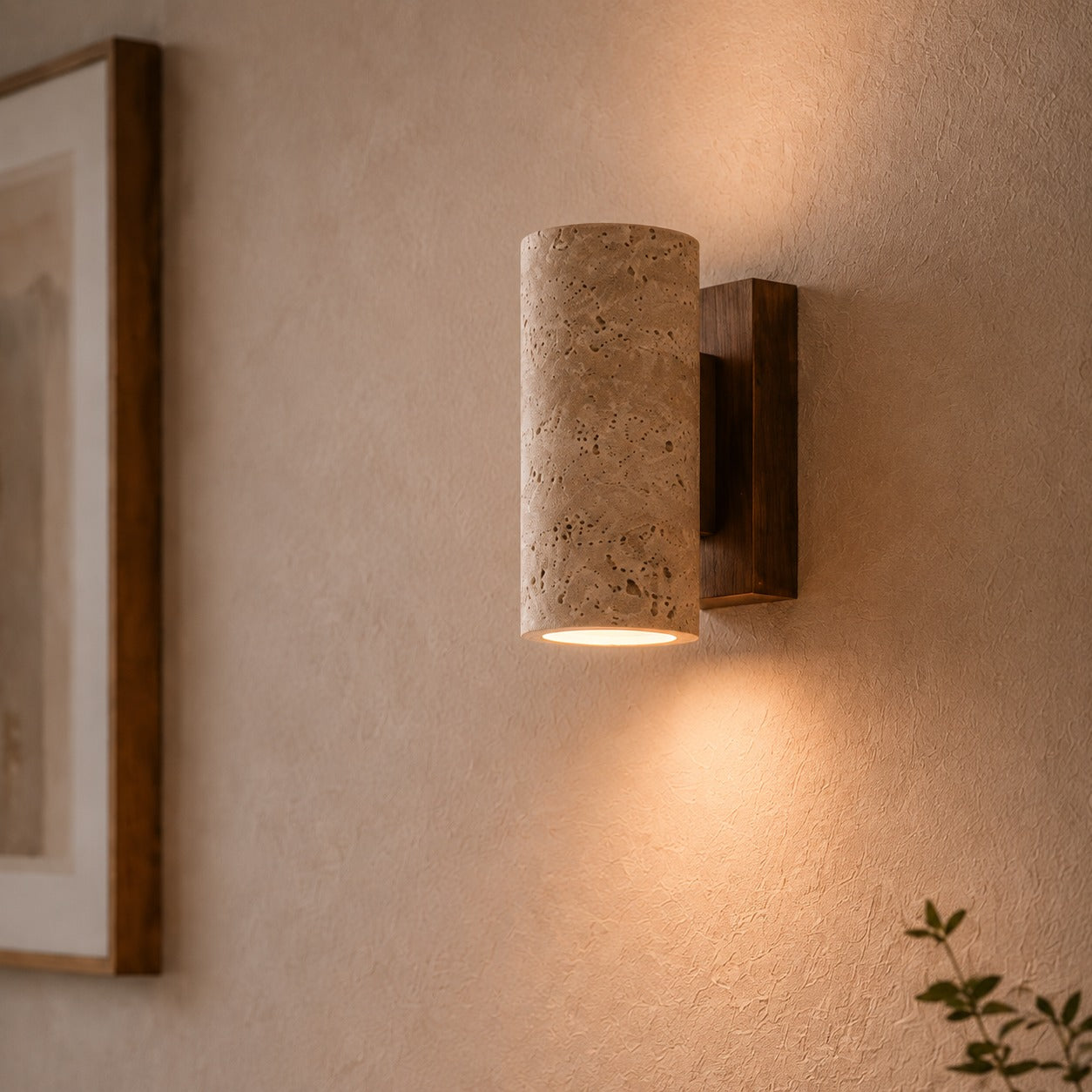 Minimalist Wall Light Up Down Sconce Travertine Stone LED 3000K Warm White Hardwired