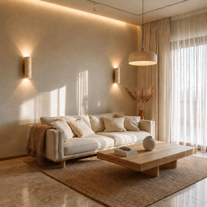 Minimalist Wall Light Up Down Sconce Travertine Stone LED 3000K Warm White Hardwired