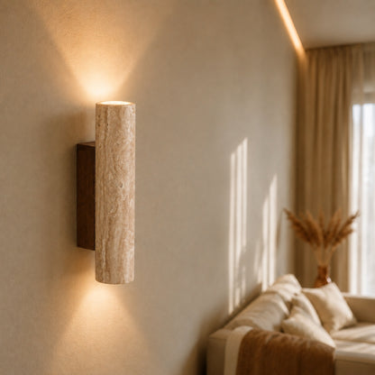 Minimalist Wall Light Up Down Sconce Travertine Stone LED 3000K Warm White Hardwired