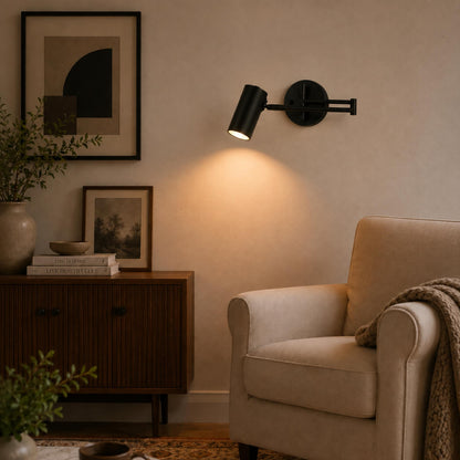 Industrial Wall Light Adjustable Swing Arm Metal Brass Matte Black LED Compatible Sconce
