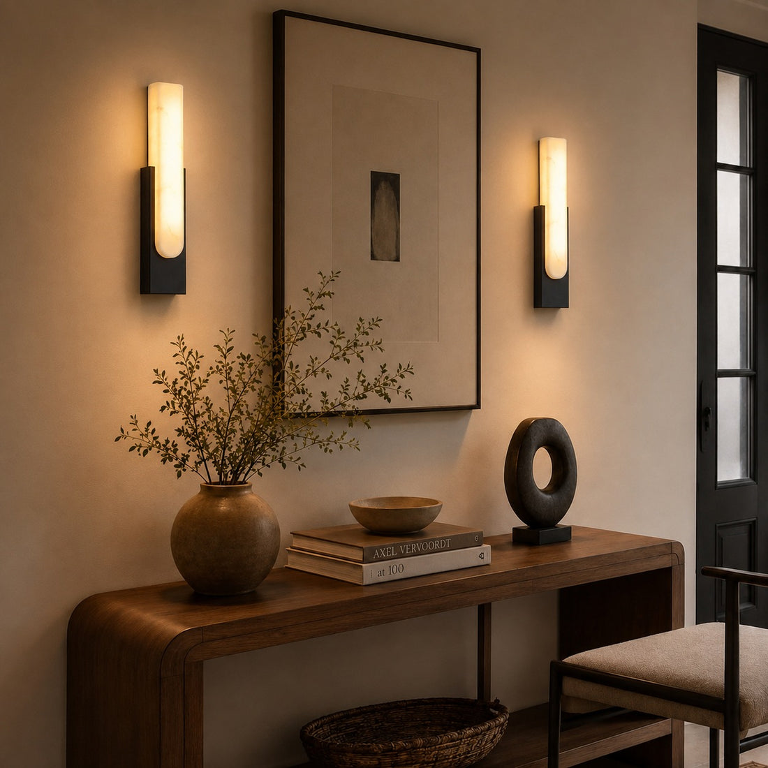 Modern Wall Light Alabaster Flush Mount Integrated LED Sconce for Indoor Use