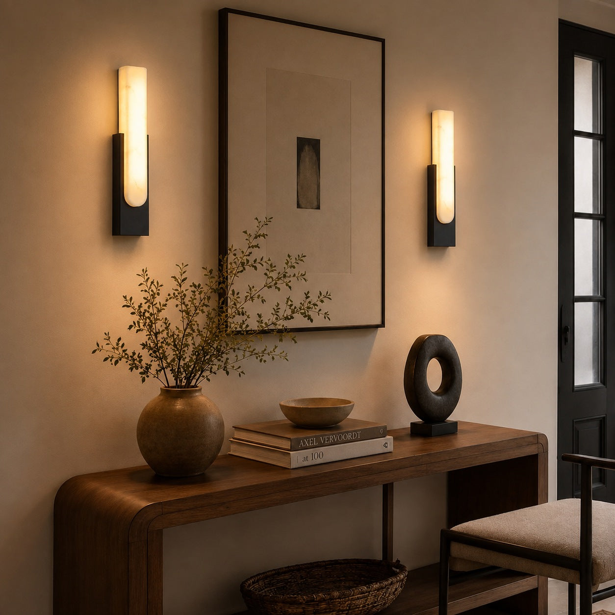 Modern Wall Light Alabaster Flush Mount Integrated LED Sconce for Indoor Use