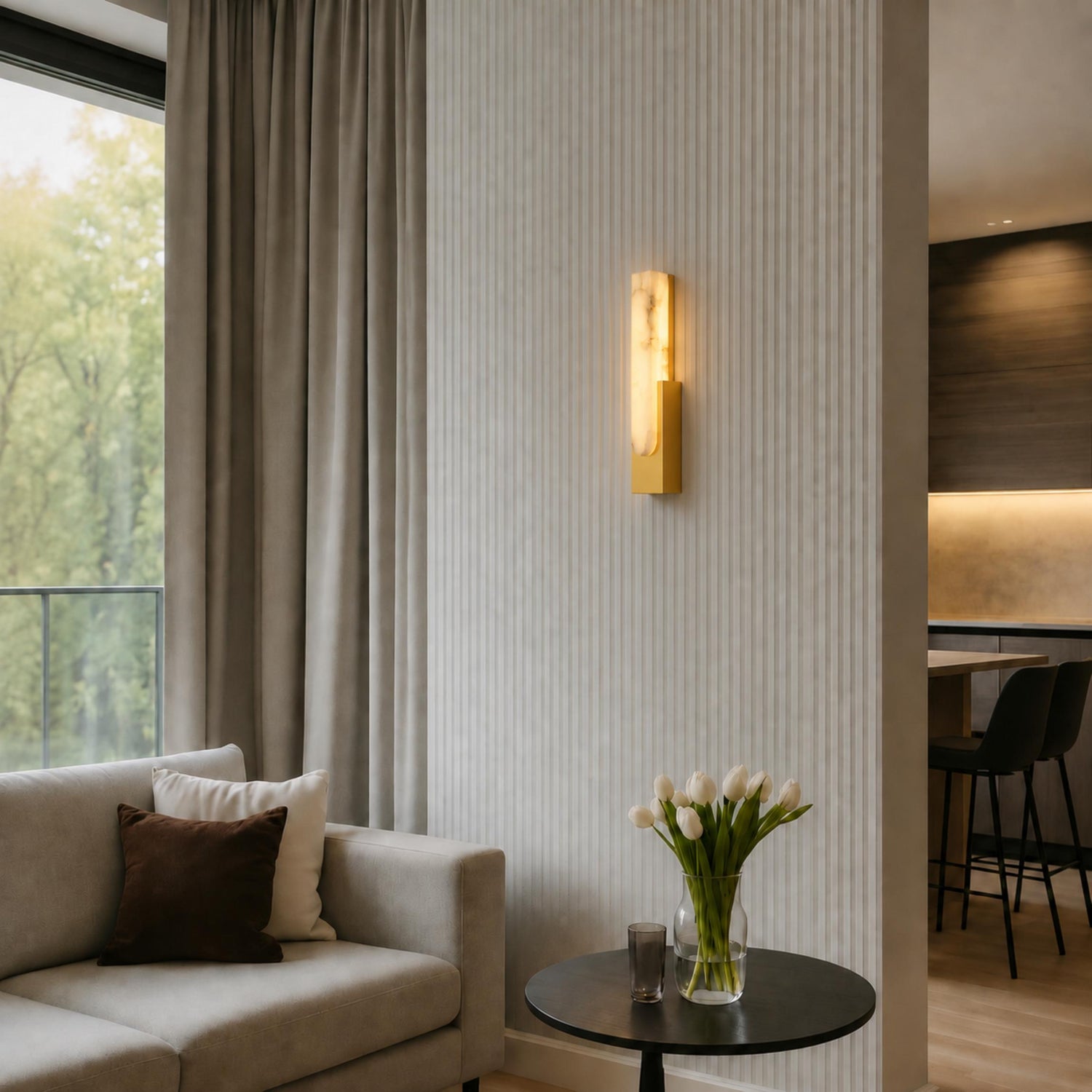 Modern Wall Light Alabaster Flush Mount Integrated LED Sconce for Indoor Use