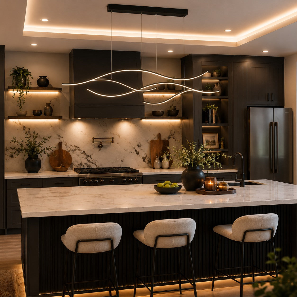 Modern LED Pendant Light Adjustable Hanging Metal with Silicone Shade for Kitchen Island