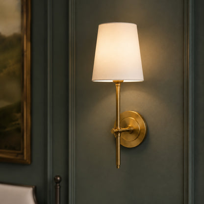 Modern Wall Sconce Indoor Light Wall Mounted Brass Tapered Fabric Shade LED Compatible