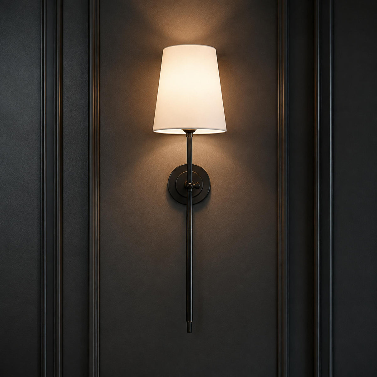 Modern Wall Sconce Indoor Light Wall Mounted Brass Tapered Fabric Shade LED Compatible