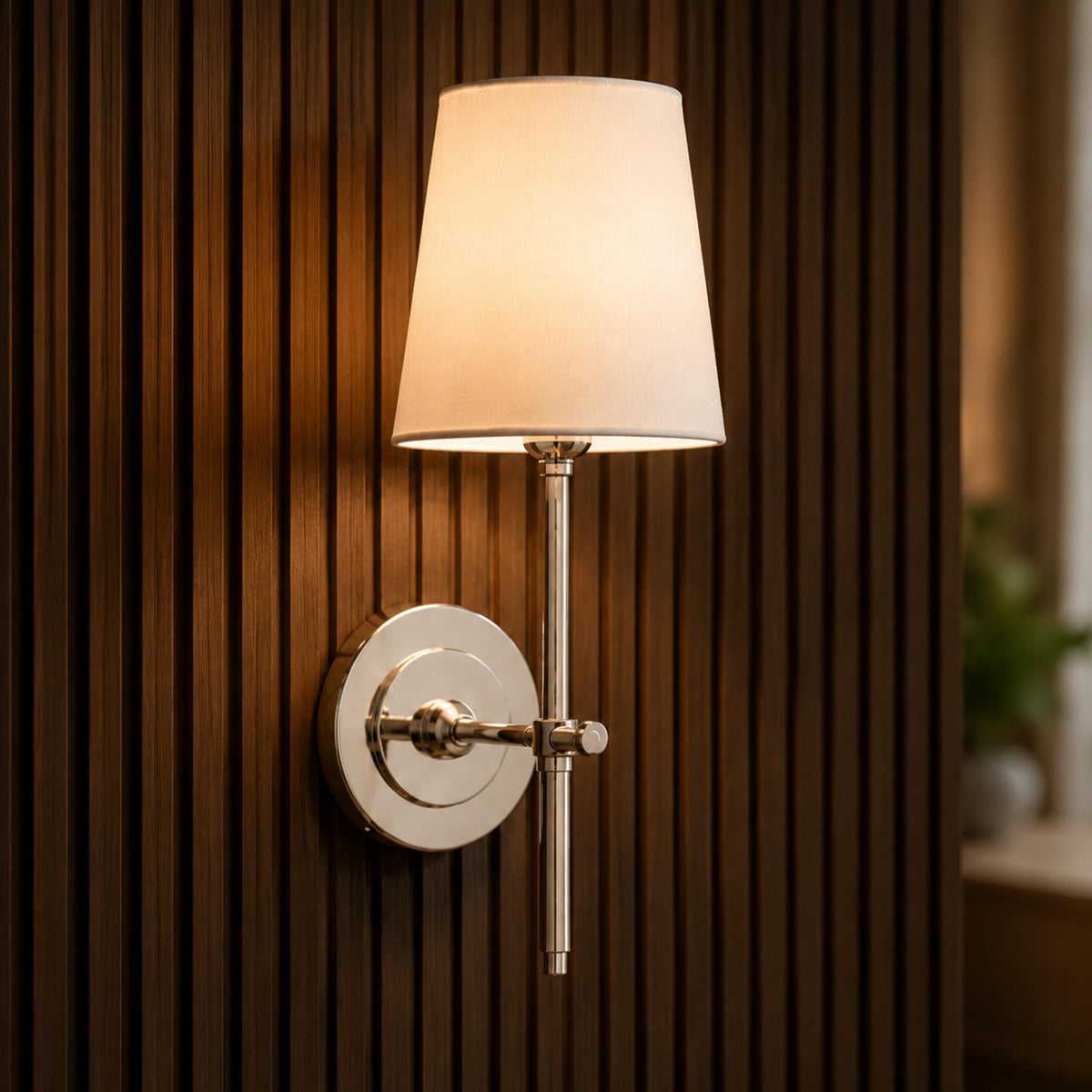 Modern Wall Sconce Indoor Light Wall Mounted Brass Tapered Fabric Shade LED Compatible
