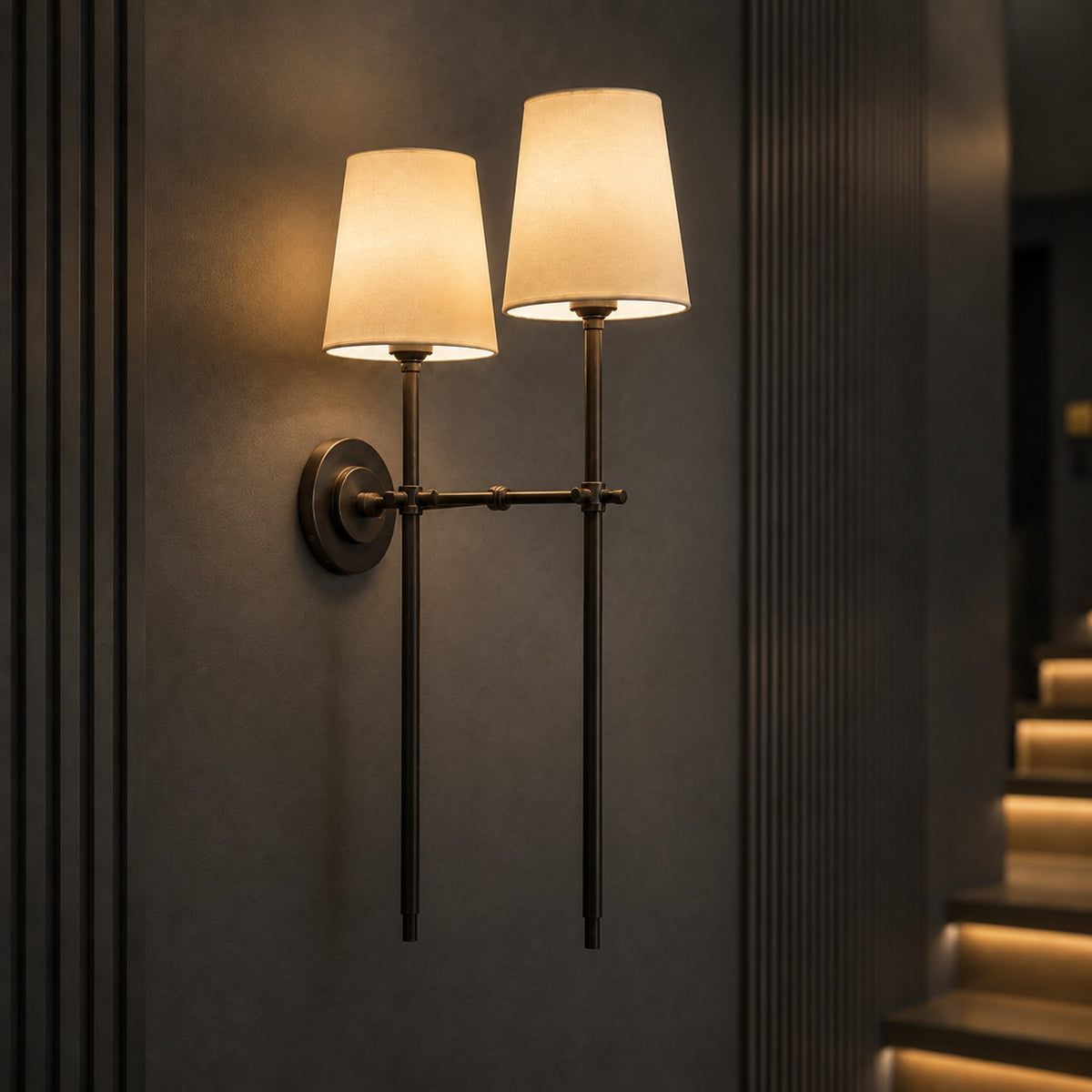 Modern Wall Sconce Indoor Light Wall Mounted Brass Tapered Fabric Shade LED Compatible