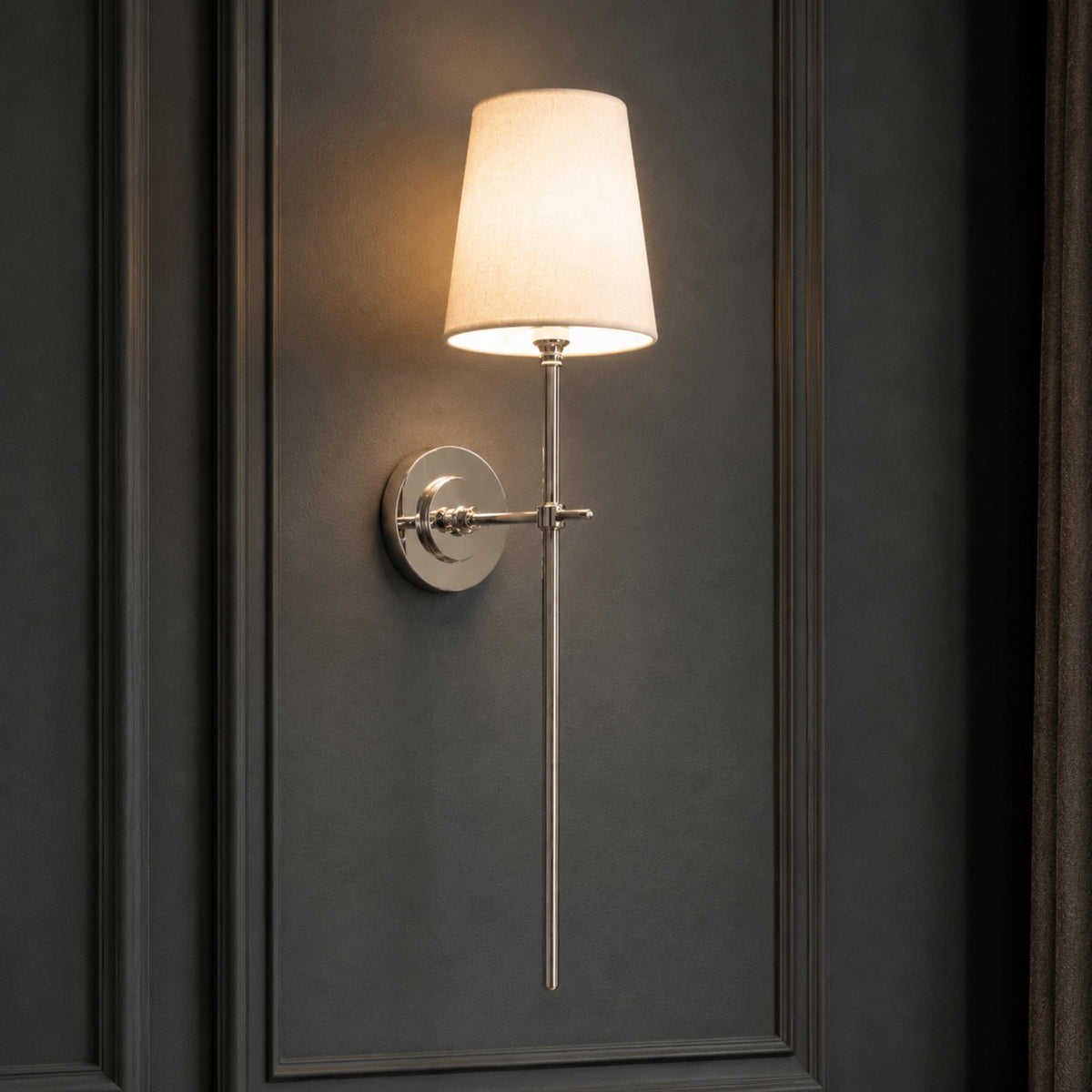 Modern Wall Sconce Indoor Light Wall Mounted Brass Tapered Fabric Shade LED Compatible
