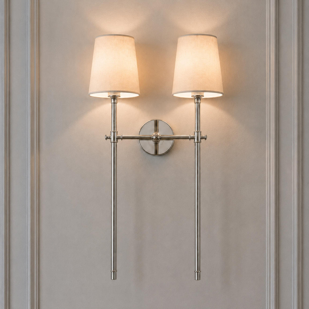 Modern Wall Sconce Indoor Light Wall Mounted Brass Tapered Fabric Shade LED Compatible