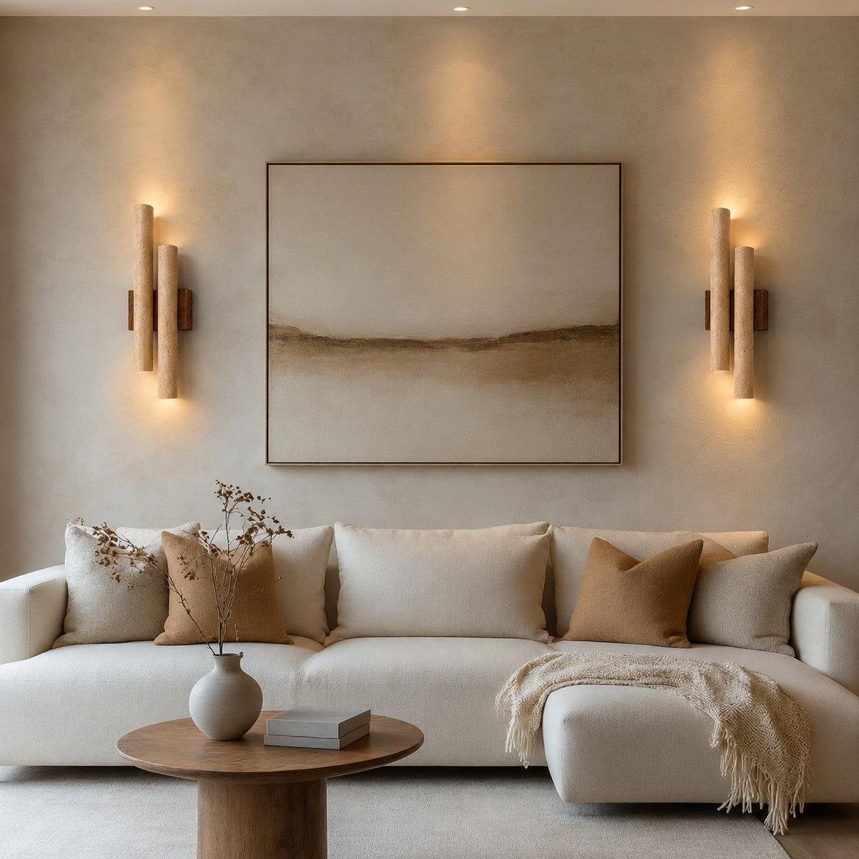 Modern Wall Light Wall Mounted Natural Travertine Shade Walnut Wood Base LED Compatible G9 Bulb