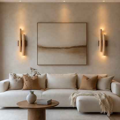 Modern Wall Light Wall Mounted Natural Travertine Shade Walnut Wood Base LED Compatible G9 Bulb