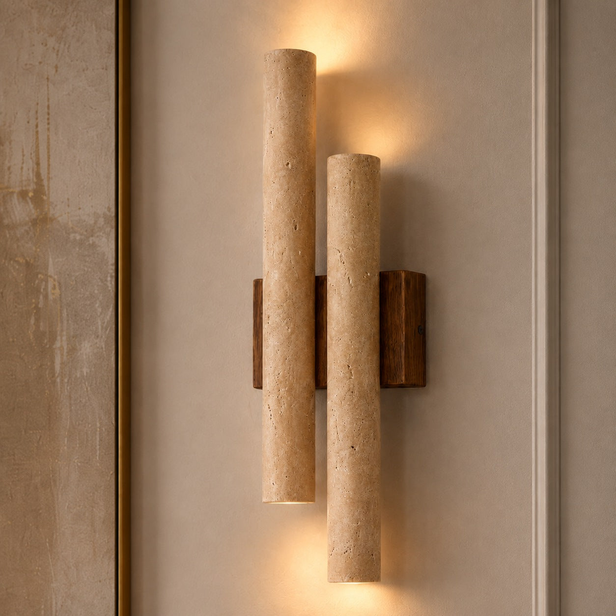Modern Wall Light Wall Mounted Natural Travertine Shade Walnut Wood Base LED Compatible G9 Bulb