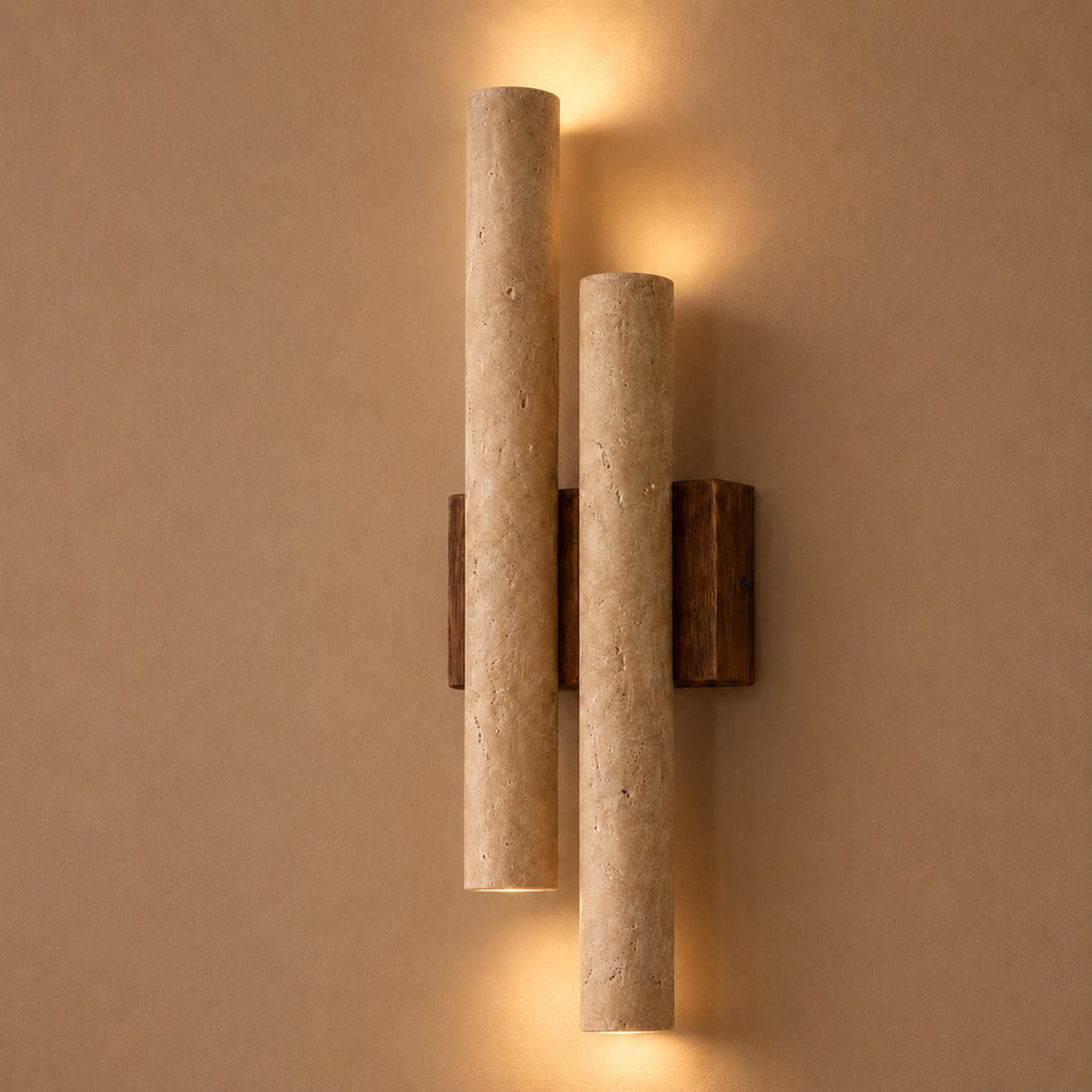 Modern Wall Light Wall Mounted Natural Travertine Shade Walnut Wood Base LED Compatible G9 Bulb