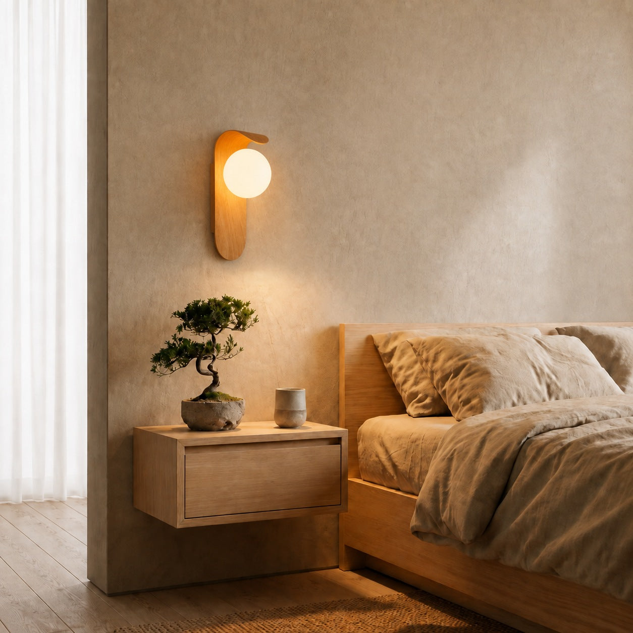 Modern Wall Light Wall Mounted Wood Sconce Opal Glass Dimmable for Elegant Interiors