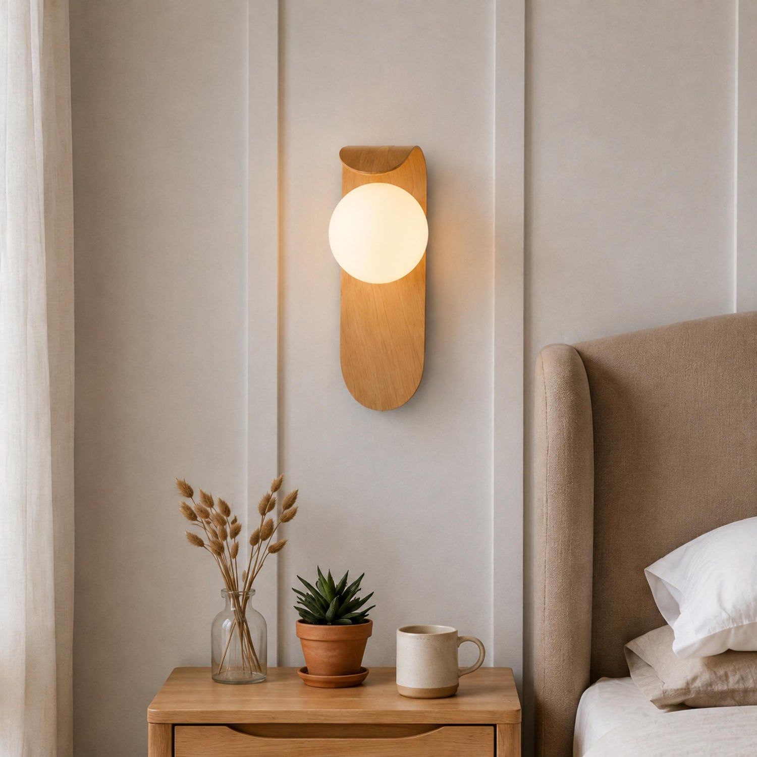Modern Wall Light Wall Mounted Wood Sconce Opal Glass Dimmable for Elegant Interiors