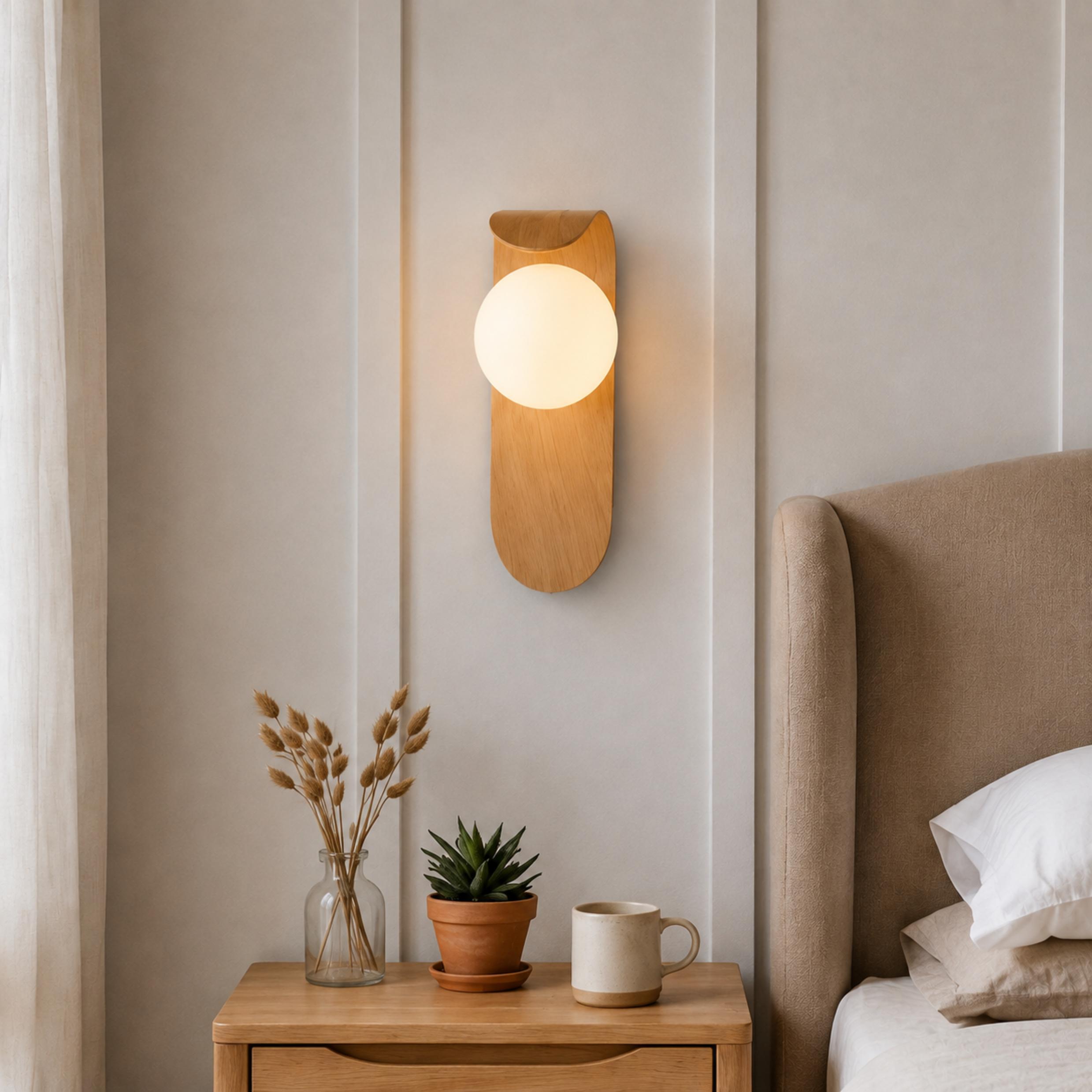 Modern Wall Light Wall Mounted Wood Sconce Opal Glass Dimmable for Elegant Interiors