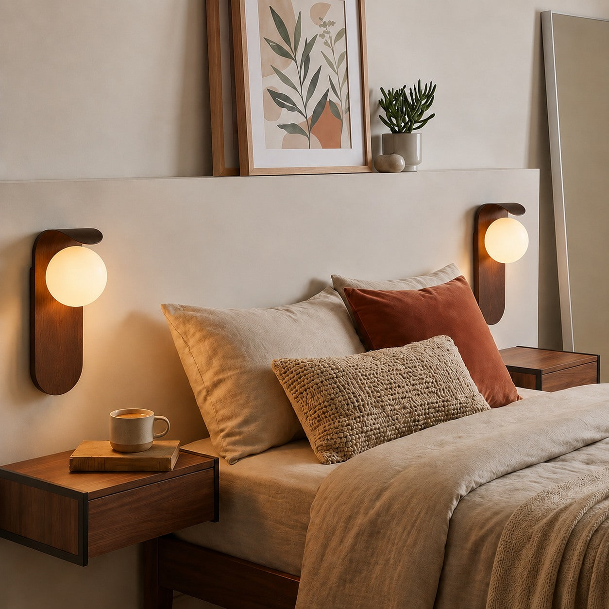 Modern Wall Light Wall Mounted Wood Sconce Opal Glass Dimmable for Elegant Interiors