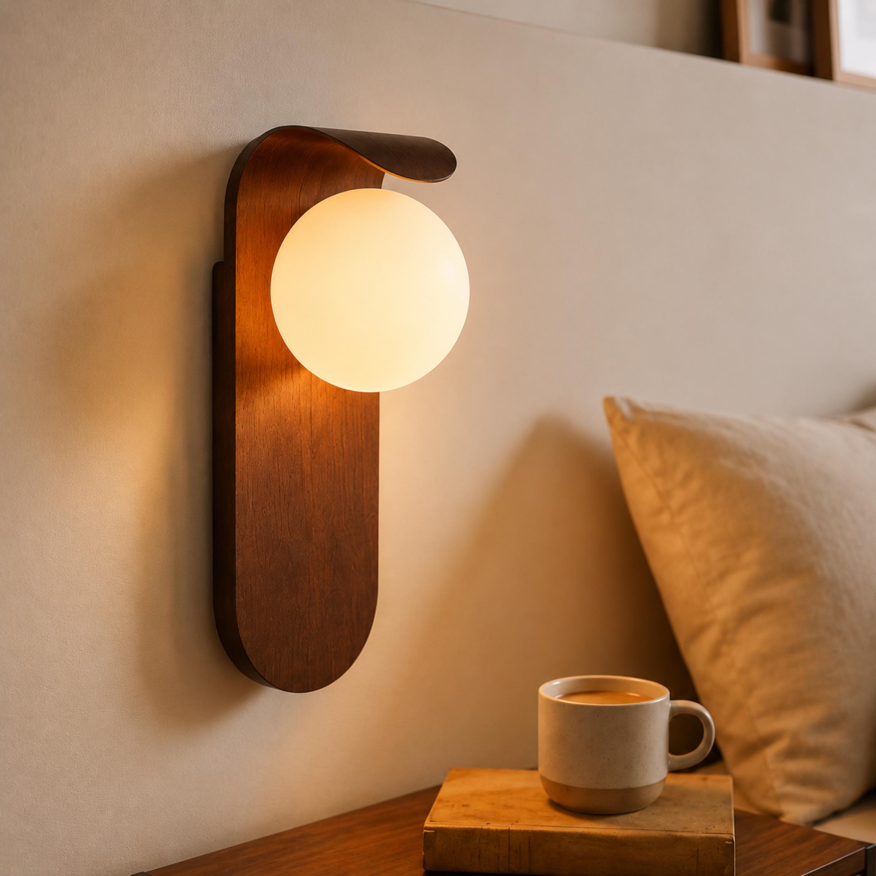 Modern Wall Light Wall Mounted Wood Sconce Opal Glass Dimmable for Elegant Interiors