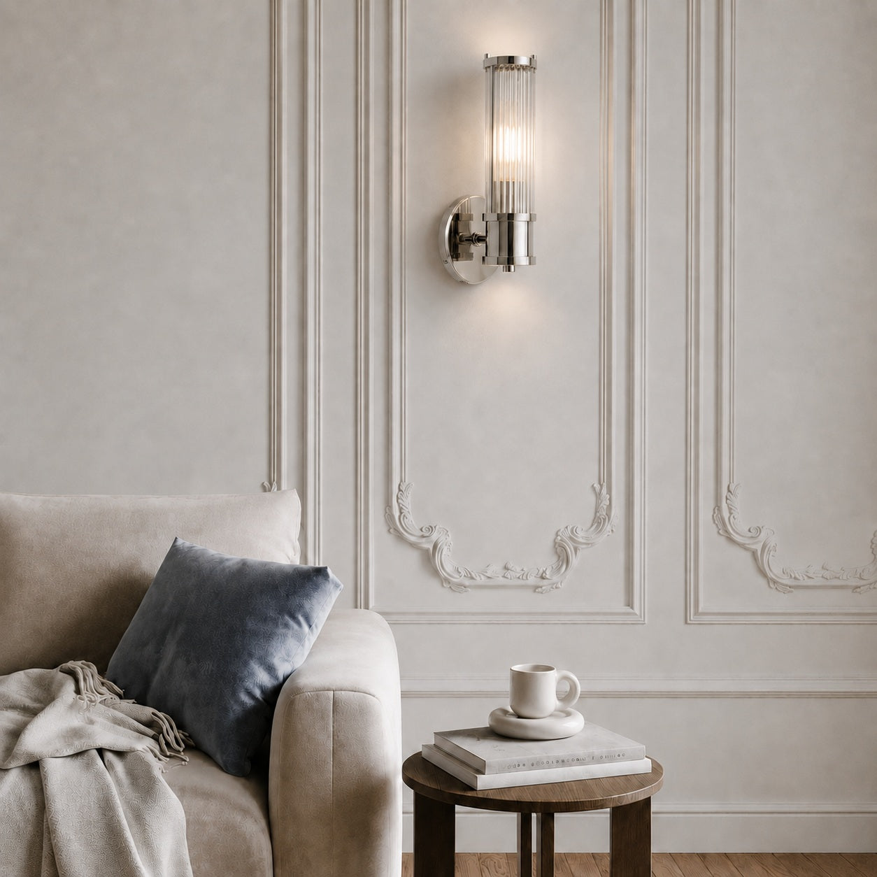 Modern Wall Sconce Wall Mounted Cylinder Glass Shade Iron Chrome Gold Finish LED 3000K