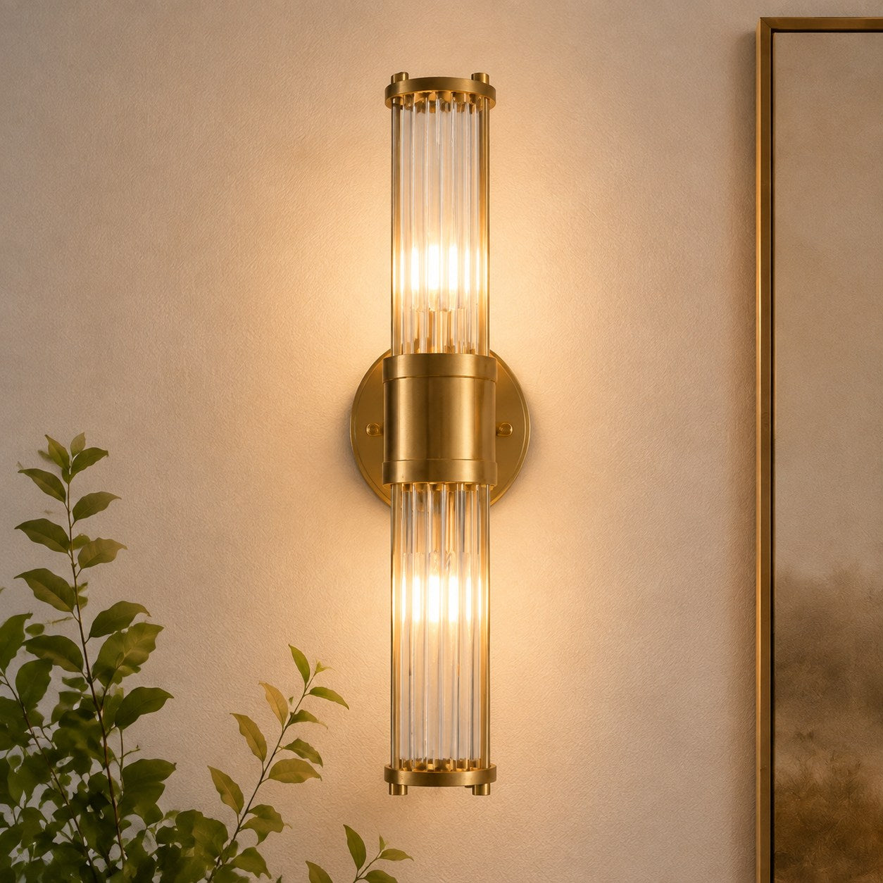 Modern Wall Sconce Wall Mounted Cylinder Glass Shade Iron Chrome Gold Finish LED 3000K