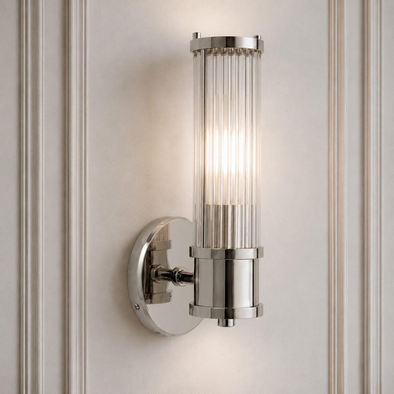 Modern Wall Sconce Wall Mounted Cylinder Glass Shade Iron Chrome Gold Finish LED 3000K