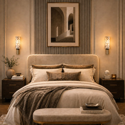 Contemporary Wall Light Wall Mounted Alabaster Cylinder Fluted Copper Base LED Sconce 38cm