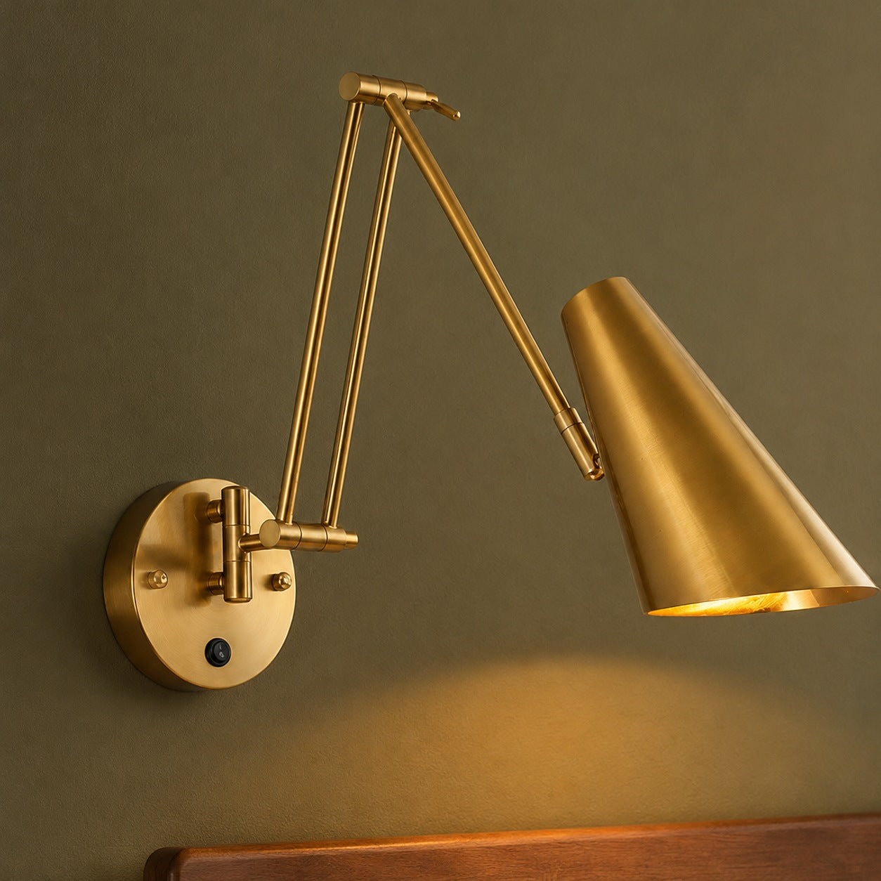 Industrial Wall Light Adjustable Swing Arm Metal Fixture LED Matte Black Gold Accents