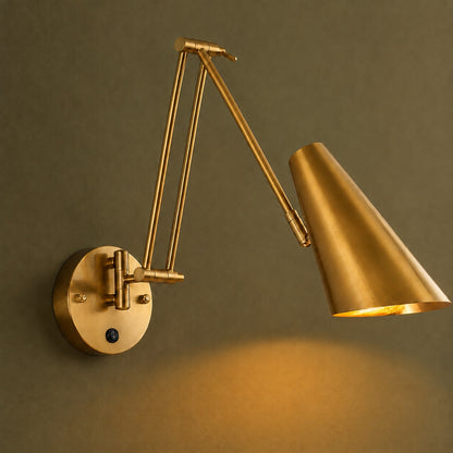 Industrial Wall Light Adjustable Swing Arm Metal Fixture LED Matte Black Gold Accents