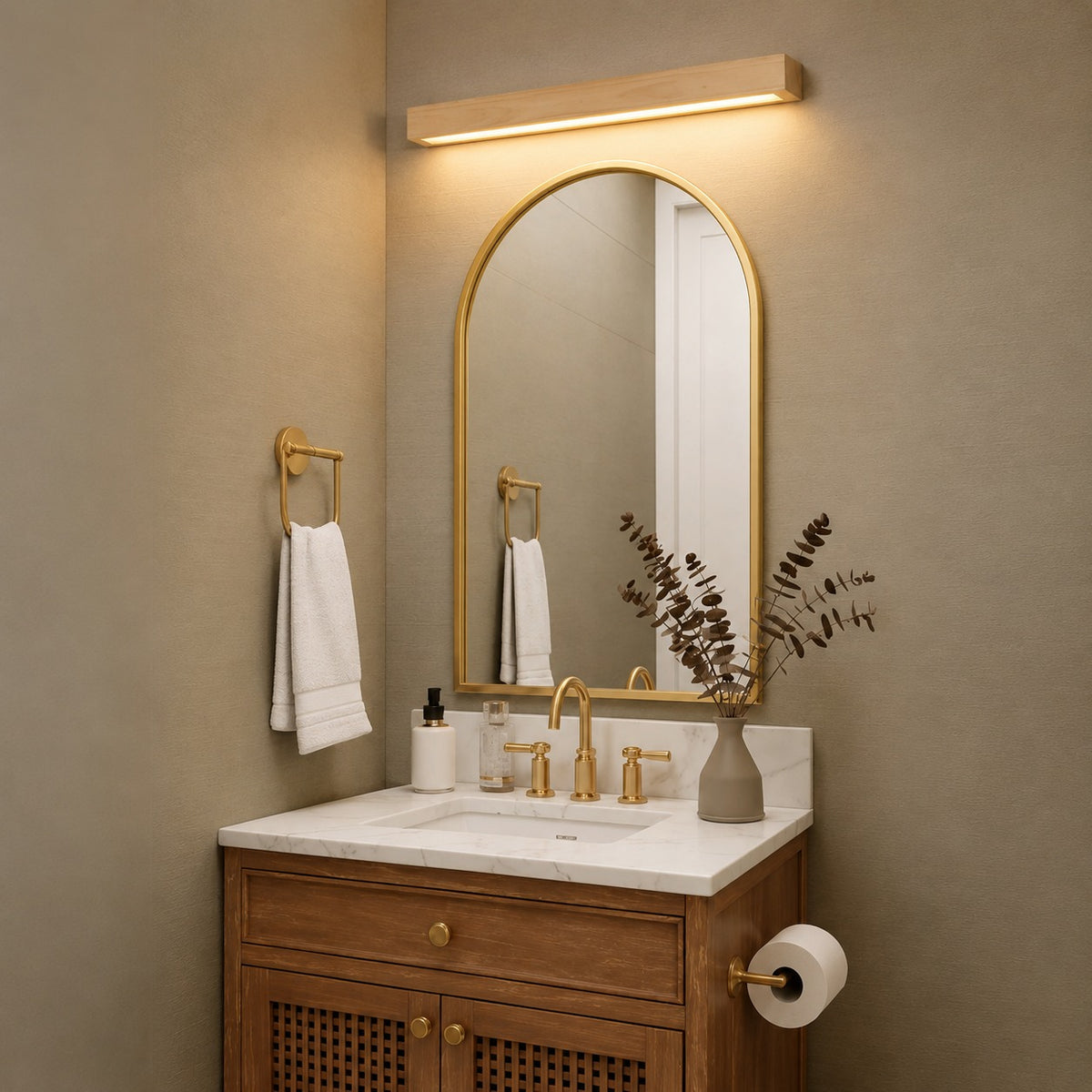 Modern Linear Wall Light Flush Mount Wood LED Fixture Adjustable Brightness 120V-240V