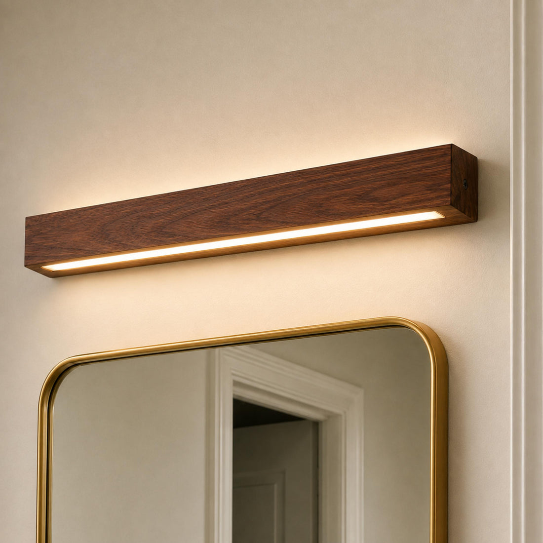 Modern Linear Wall Light Flush Mount Wood LED Fixture Adjustable Brightness 120V-240V